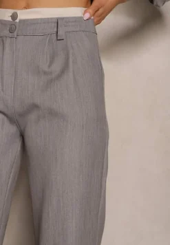 Jasnoszare Spodnie Garniturowe High Waist z Przeszyciami Variola