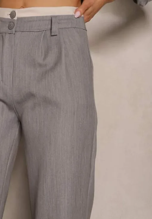 Jasnoszare Spodnie Garniturowe High Waist z Przeszyciami Variola