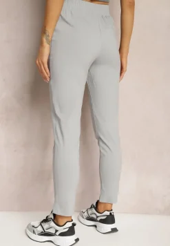 Jasnoszare Spodnie High Waist z Elastycznego Materiału Wykończone Gumką Rigadona