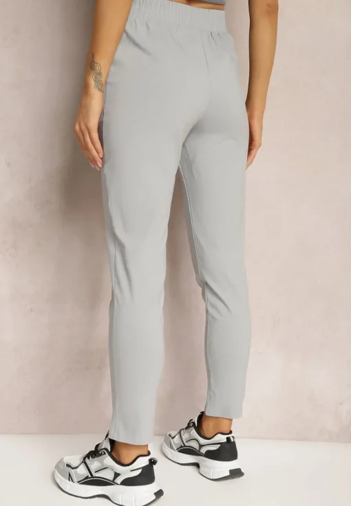 Jasnoszare Spodnie High Waist z Elastycznego Materiału Wykończone Gumką Rigadona