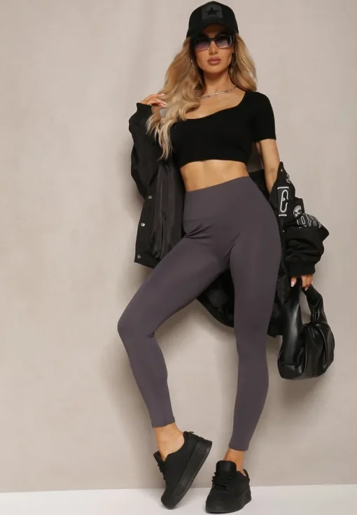 Jasnoszare Sportowe Legginsy High Waist Vesara