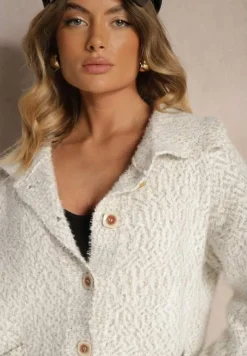 Jasnoszary Rozpinany Kardigan z Wiskozą Ozdobiony Kołnierzykiem Airevia