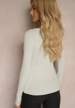 Jasnoszary Sweter z Prążkowanego Materiału z Cyrkoniami Irilis