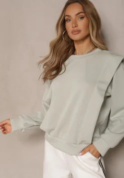 Jasnozielona Bluza z Wiskozą z Szerokimi Ramionami Alioris