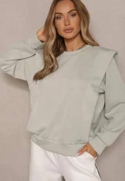 Jasnozielona Bluza z Wiskozą z Szerokimi Ramionami Alioris