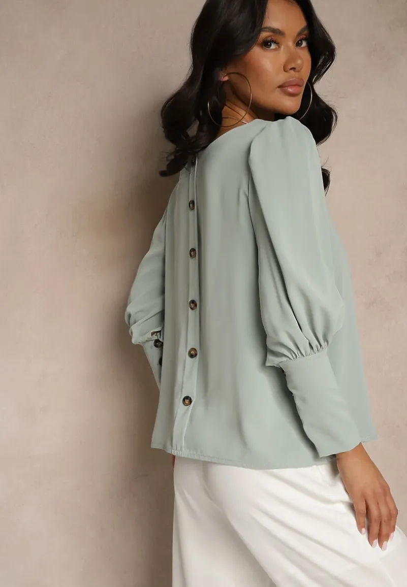 Jasnozielona Bluzka o Kroju Nietoperza Ozdobiona z Tyłu Guzikami Jenisena