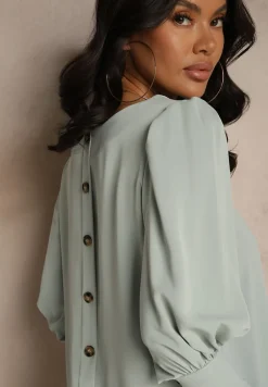 Jasnozielona Bluzka o Kroju Nietoperza Ozdobiona z Tyłu Guzikami Jenisena