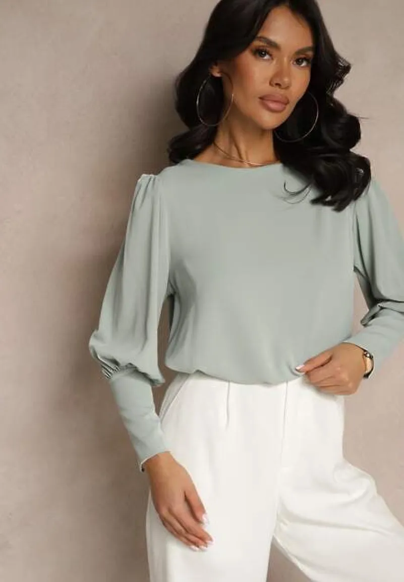 Jasnozielona Bluzka o Kroju Nietoperza Ozdobiona z Tyłu Guzikami Jenisena