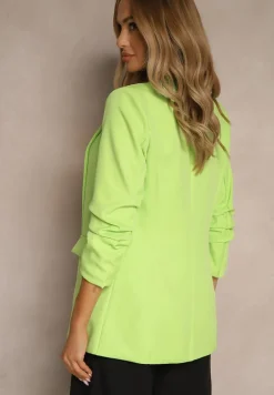 Jasnozielona Gładka Marynarka z Rękawami 7/8 i Klapami Adylia