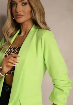 Jasnozielona Gładka Marynarka z Rękawami 7/8 i Klapami Adylia