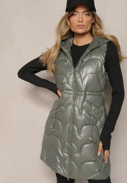 Jasnozielona Kamizelka z Kapturem Zapiana na Suwak z Kieszeniami Halimes