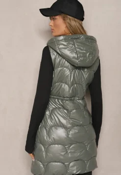 Jasnozielona Kamizelka z Kapturem Zapiana na Suwak z Kieszeniami Halimes