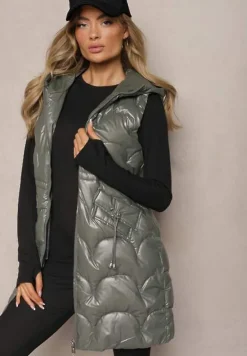 Jasnozielona Kamizelka z Kapturem Zapiana na Suwak z Kieszeniami Halimes