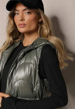 Jasnozielona Kamizelka z Kapturem Zapiana na Suwak z Kieszeniami Halimes