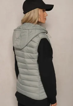 Jasnozielona Kamizelka z Kapturem Ozdobiona Pikowaniem Sintaria