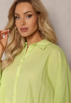 Jasnozielona Koszula z Bawełny Rękawy 3/4 Typu Nietoperz Delilatia