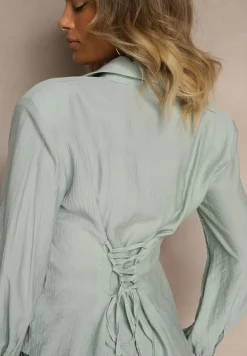 Jasnozielona Koszula z Usztywnioną Linią Ramion i Wiązaniem Meroniela