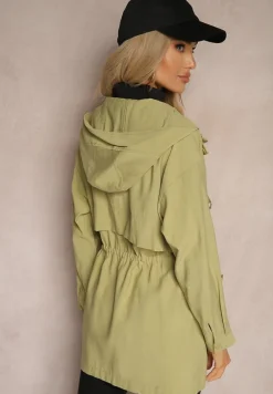 Jasnozielona Kurtka o Fasonie Parki z Kapturem i Troczkiem Mevalla