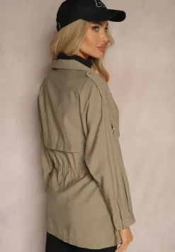 Jasnozielona Kurtka Parka z Dodatkiem Bawełny Wykończona Troczkami Zapinana na Napy Velona