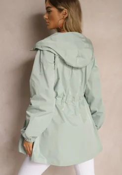 Jasnozielona Kurtka w Stylu Parki Wiązana w Pasie Nevithia
