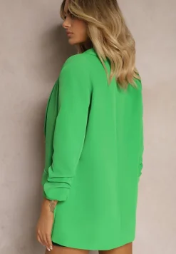 Jasnozielona Marynarka Niezapinana z Marszczonymi Rękawami Orolea
