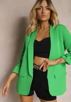 Jasnozielona Marynarka Niezapinana z Marszczonymi Rękawami Orolea