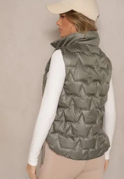 Jasnozielona Pikowana Kamizelka z Bocznymi Ściągaczami i Stójką Teliora