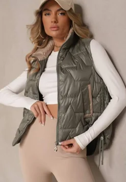 Jasnozielona Pikowana Kamizelka z Bocznymi Ściągaczami i Stójką Teliora