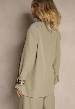 Jasnozielona Pudełkowa Marynarka Dwurzędowa o Fasonie Oversize Cornelise