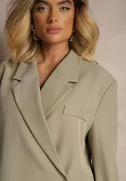 Jasnozielona Pudełkowa Marynarka Dwurzędowa o Fasonie Oversize Cornelise