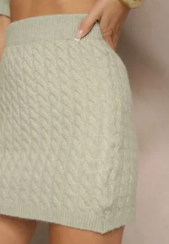 Jasnozielona Spódnica Sweterkowa z Wełną High Waist Selzeki