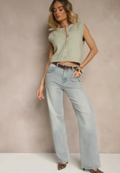 Jasnozielona Sweterkowa Kamizelka z Wełną na Guziki Eralina