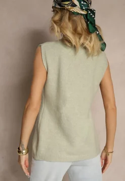 Jasnozielona Sweterkowa Kamizelka z Wełną na Guziki Haliriela
