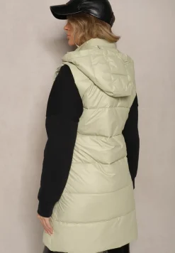 Jasnozielona Taliowana Kamizelka Przejściowa z Pikowanymi Przeszyciami i Kapturem Tintella