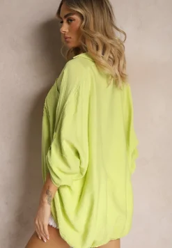 Jasnozielona Wiskozowa Koszula z Guzikami i Rękawem Długości 3/4 Herale