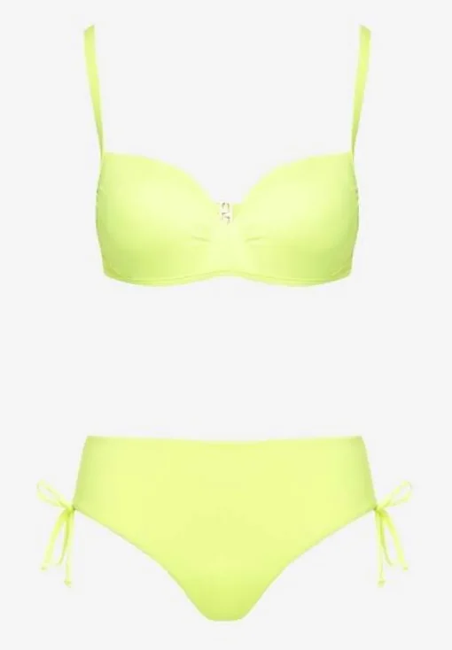 Jasnozielone Bikini Biustonosz z Usztywnianymi Miseczkami Majtki Figi Ozdobione Troczkami Tamarie