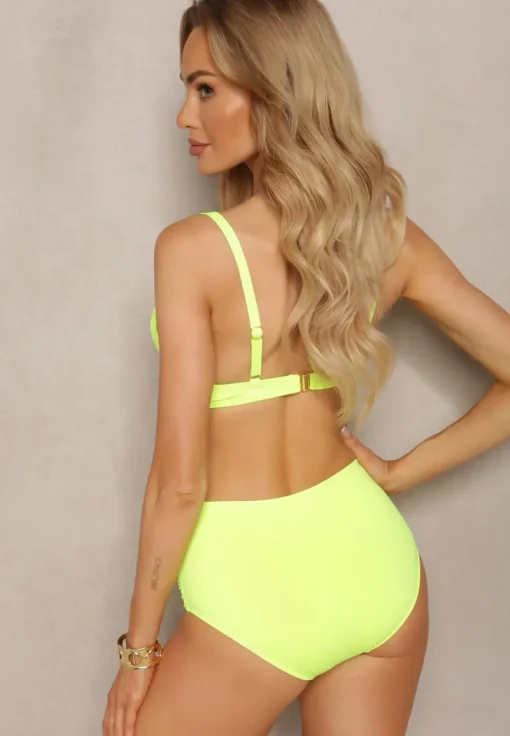 Jasnozielone Bikini Usztywniany Biustonosz na Regulowanych Ramiączkach i Majtki z Wysokim Stanem Olamarie