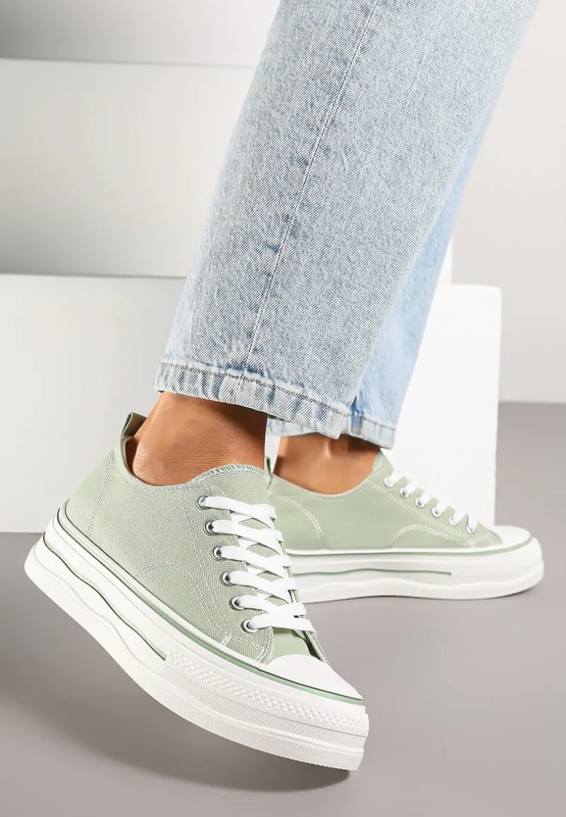 Jasnozielone Casualowe Trampki na Niskiej Platformie Natirinne