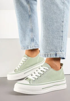 Jasnozielone Casualowe Trampki na Niskiej Platformie Natirinne