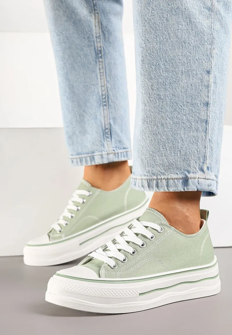 Jasnozielone Casualowe Trampki na Niskiej Platformie Natirinne