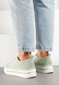 Jasnozielone Casualowe Trampki na Niskiej Platformie Natirinne