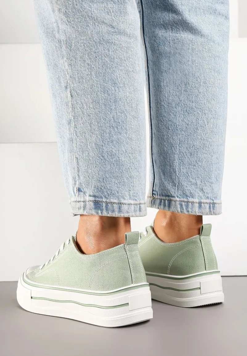 Jasnozielone Casualowe Trampki na Niskiej Platformie Natirinne