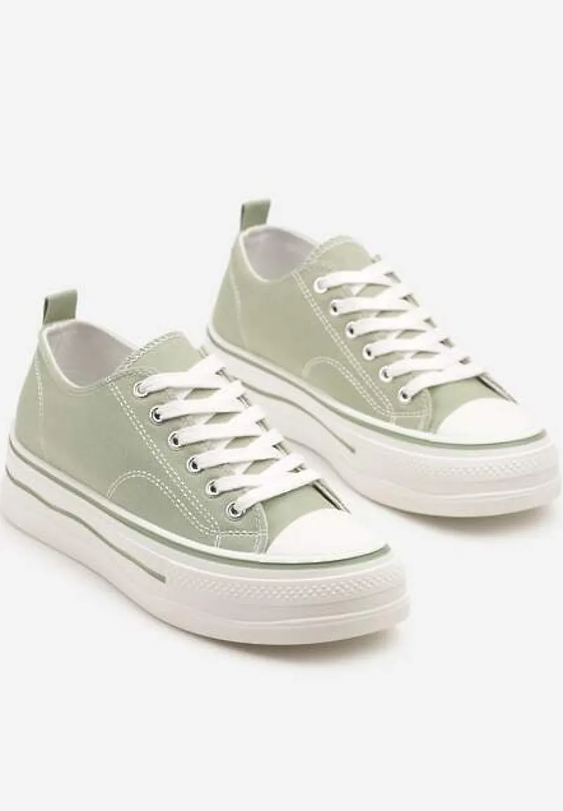 Jasnozielone Casualowe Trampki na Niskiej Platformie Natirinne