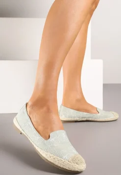 Jasnozielone Espadryle Ozdobione Plecionką i Motywem Kwiatów Ralanne