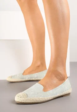 Jasnozielone Espadryle Ozdobione Plecionką i Motywem Kwiatów Ralanne
