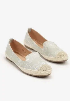 Jasnozielone Espadryle Ozdobione Plecionką i Motywem Kwiatów Ralanne