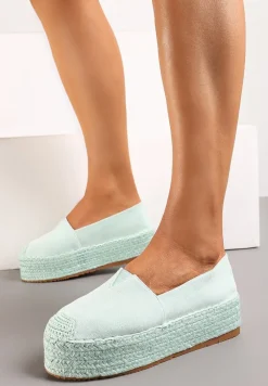 Jasnozielone Espadryle Ozdobione Plecionką na Nosku i Grubej Podeszwie Nareria