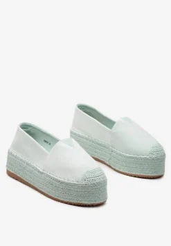 Jasnozielone Espadryle Ozdobione Plecionką na Nosku i Grubej Podeszwie Nareria