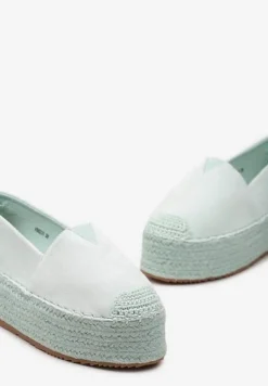 Jasnozielone Espadryle Ozdobione Plecionką na Nosku i Grubej Podeszwie Nareria