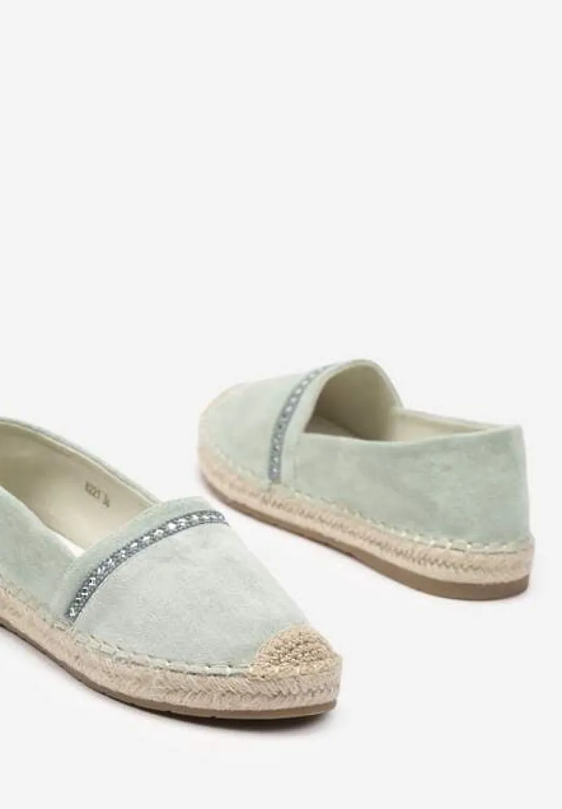Jasnozielone Espadryle z Plecionym Noskiem i Podeszwą Effielle